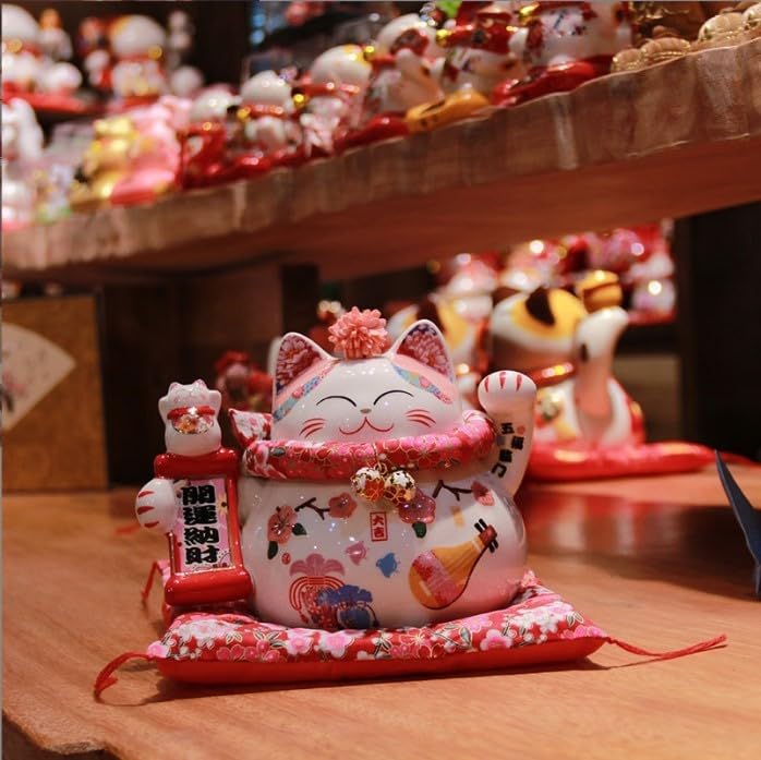 Amazon.co.jp: 8寸招き猫陶器日本貯金貯金箱店舗開業礼置物福縁猫創意